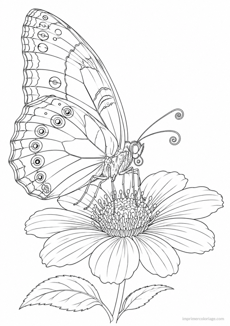 coloriage papillon fins profil ocelles fleur - dessin gratuit &agrave; imprimer