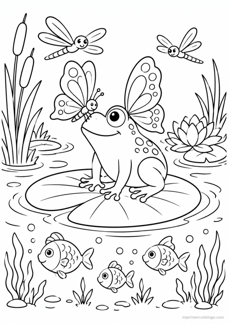 coloriage papillon grenouille etang nenuphar - dessin gratuit &agrave; imprimer