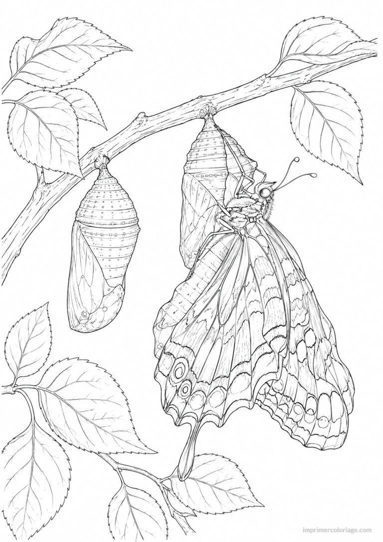 coloriage papillon scene emerge chrysalide - dessin gratuit &agrave; imprimer