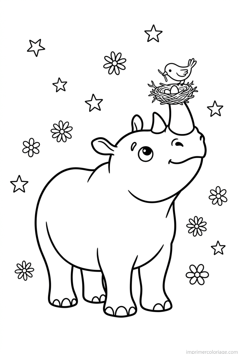 coloriage rhinoceros cute nid corne à imprimer coloriage rhinoceros cute nid corne - dessin gratuit à imprimer