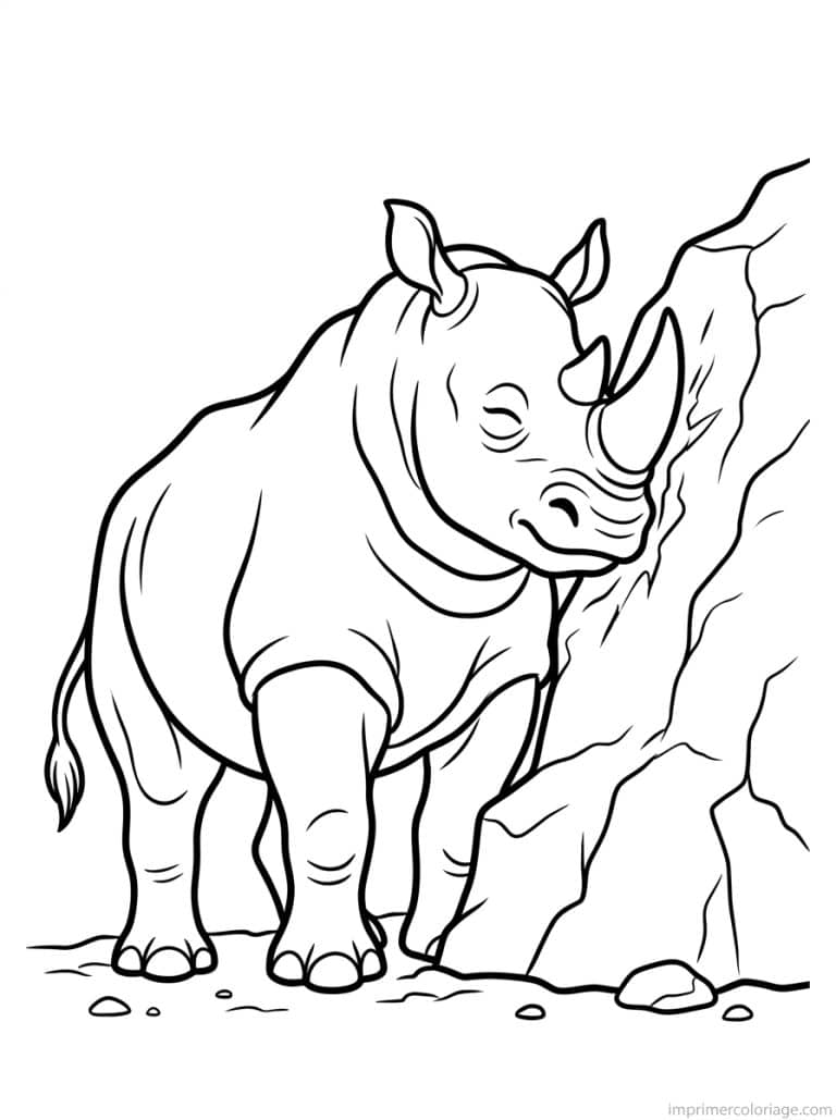 coloriage rhinoceros gratte rocher à imprimer coloriage rhinoceros gratte rocher - dessin gratuit à imprimer