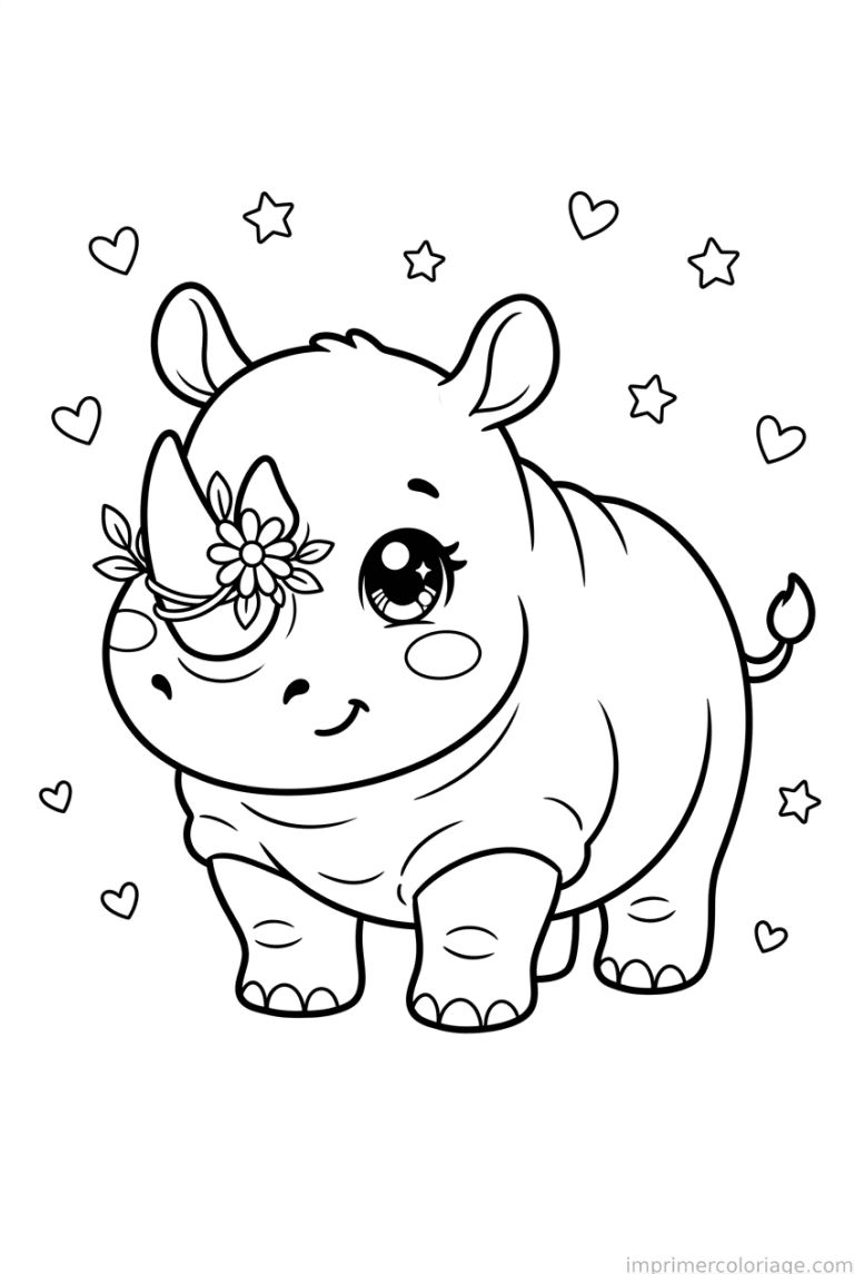 coloriage rhinoceros kawaii corne fleur à imprimer coloriage rhinoceros kawaii corne fleur - dessin gratuit à imprimer