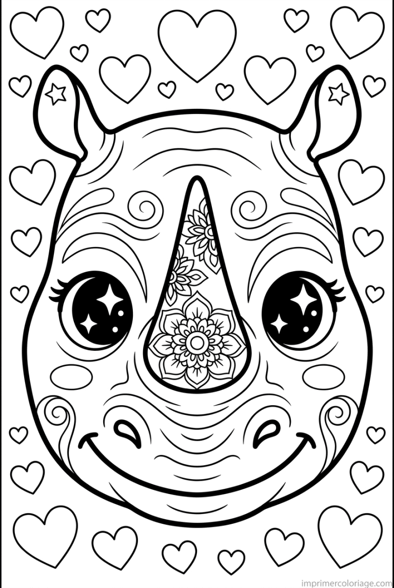 coloriage rhinoceros kawaii visage à imprimer coloriage rhinoceros kawaii visage - dessin gratuit à imprimer