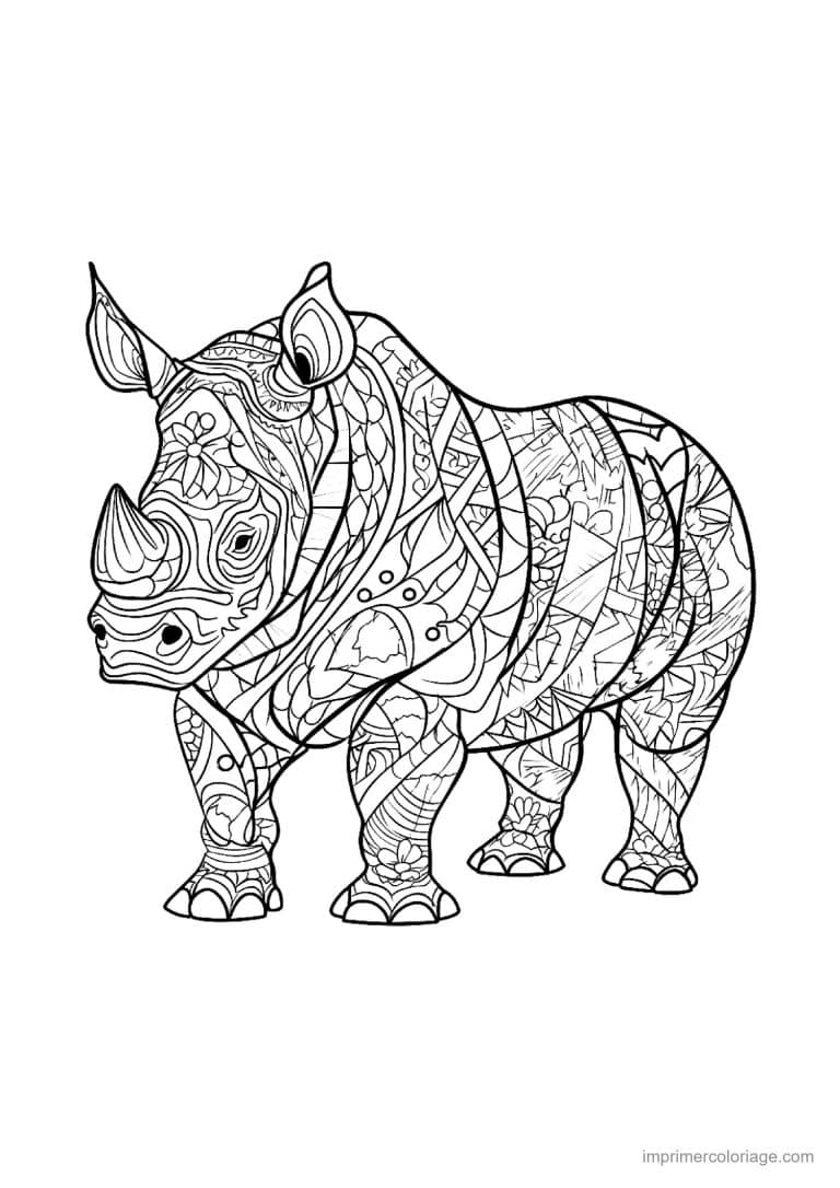 coloriage rhinoceros mandala 12 - dessin gratuit &agrave; imprimer