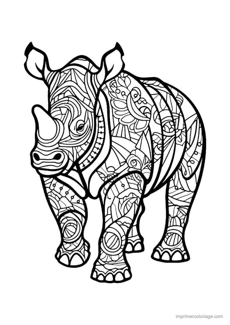 coloriage rhinoceros mandala 13 - dessin gratuit &agrave; imprimer