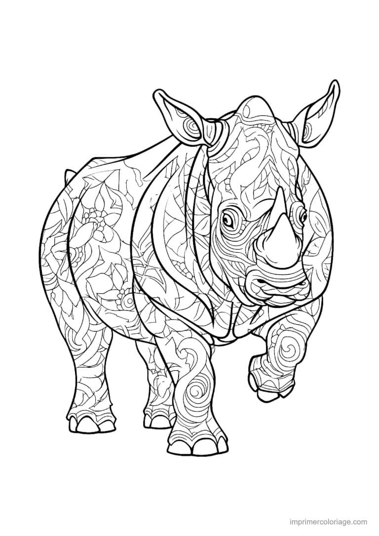 coloriage rhinoceros mandala 14 - dessin gratuit &agrave; imprimer