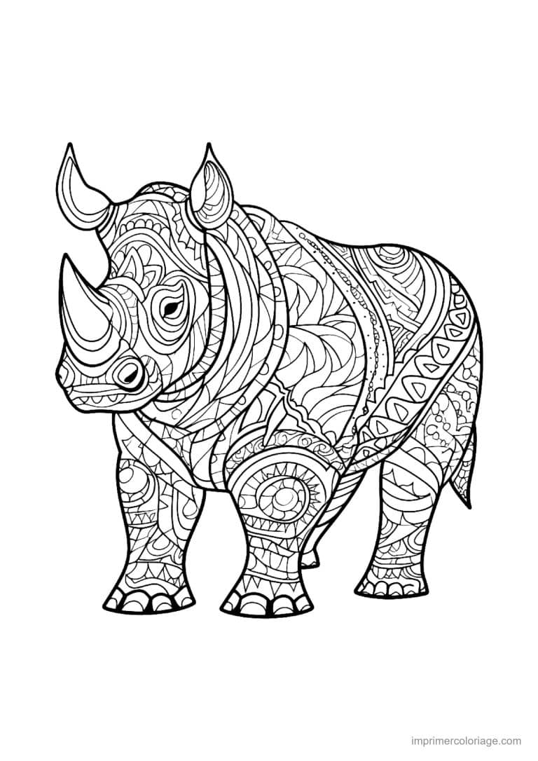 coloriage rhinoceros mandala 15 - dessin gratuit &agrave; imprimer