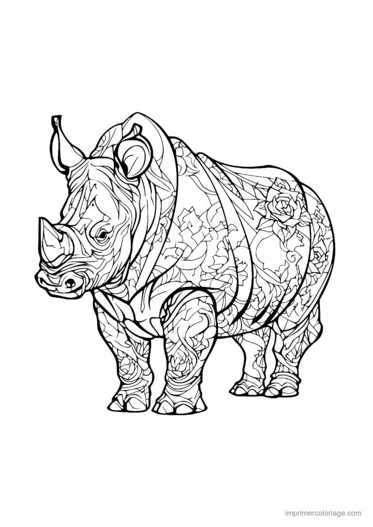 coloriage rhinoceros mandala 16 - dessin gratuit &agrave; imprimer