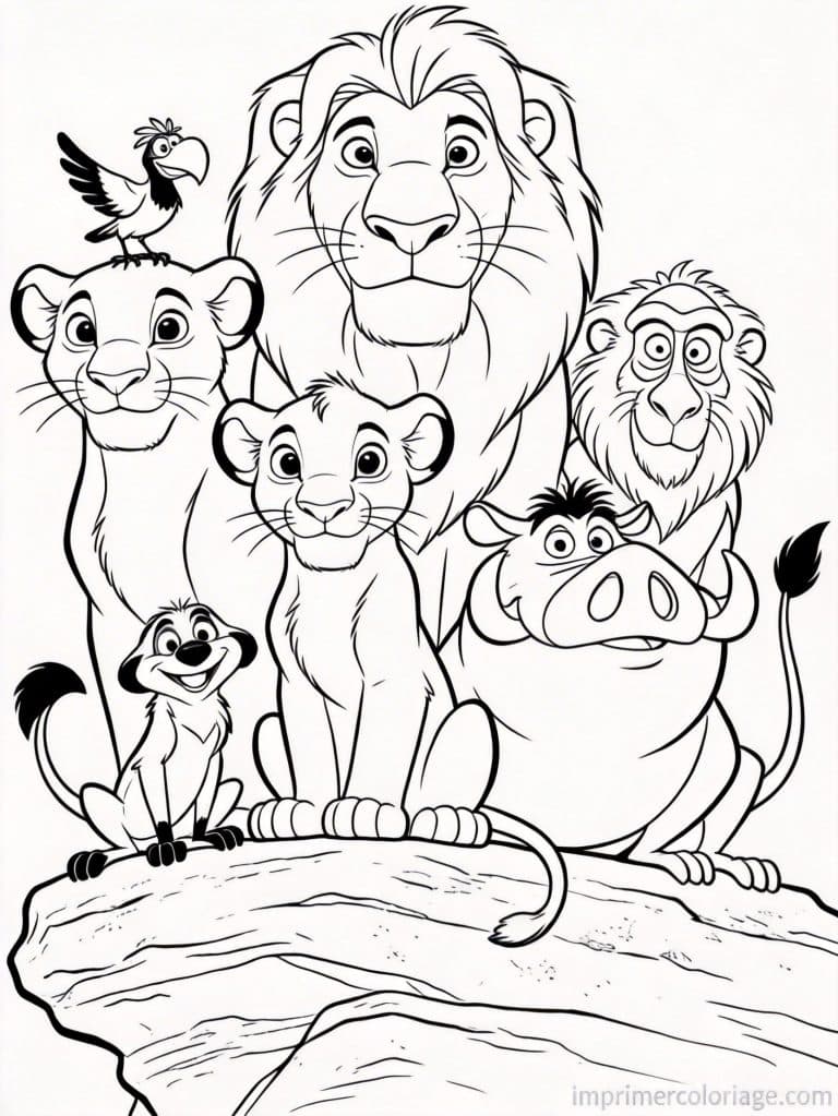 coloriage roi lion cast complet savane - dessin gratuit &agrave; imprimer