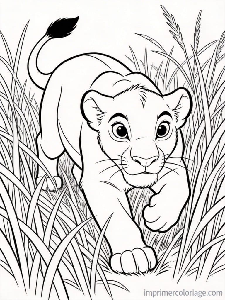 coloriage roi lion nala chasse herbe - dessin gratuit &agrave; imprimer