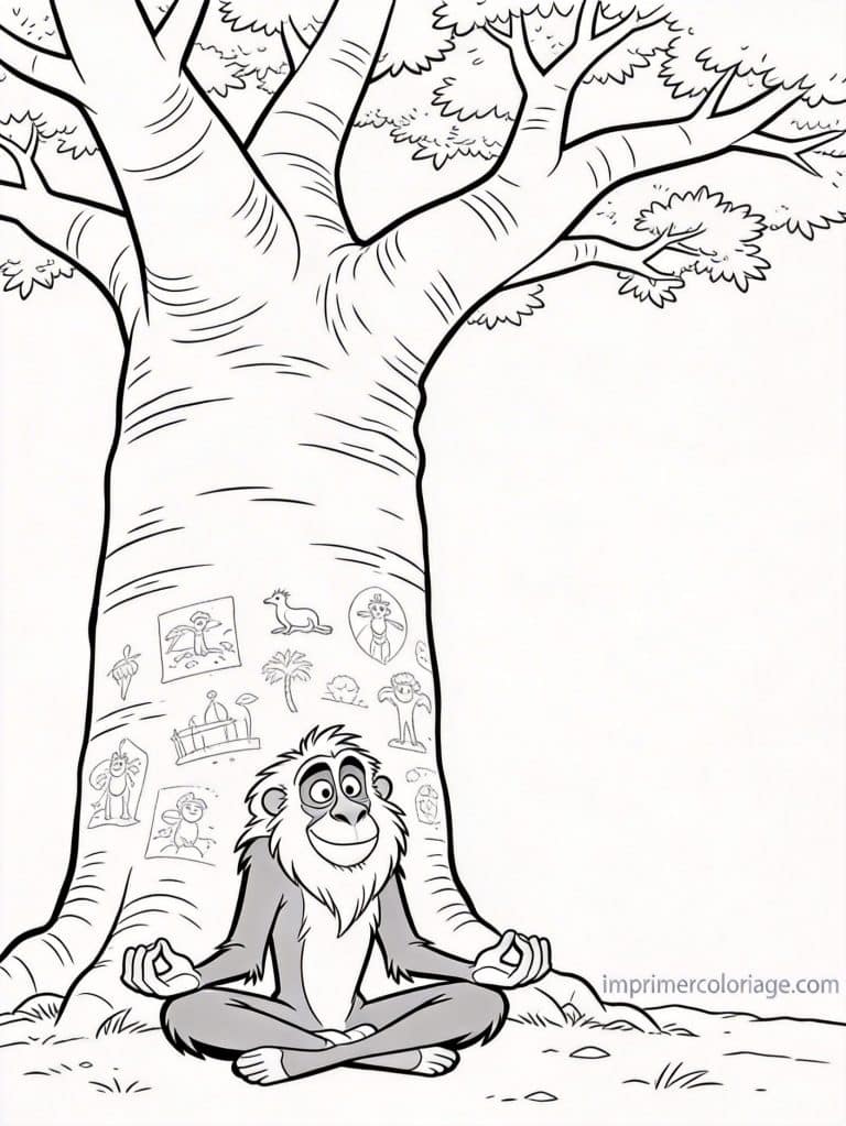 coloriage roi lion rafiki baobab meditation - dessin gratuit &agrave; imprimer