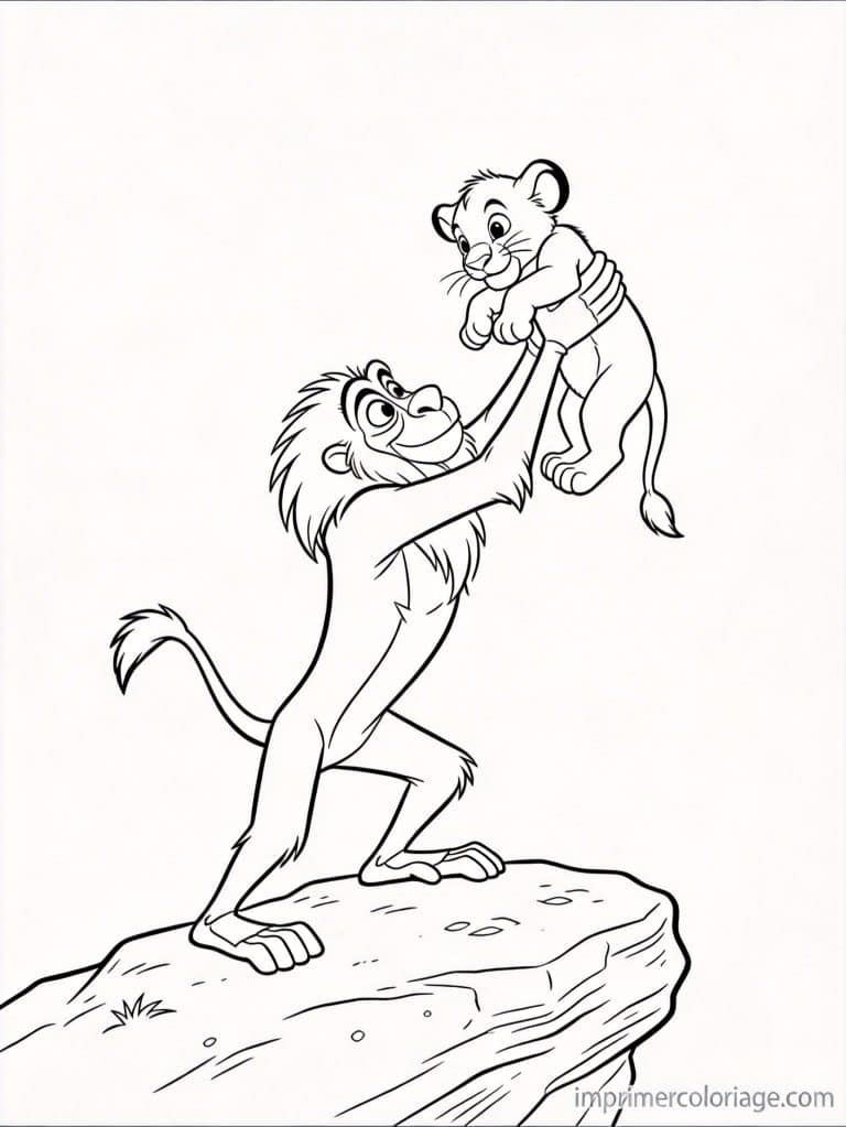 coloriage roi lion rafiki simba presentation - dessin gratuit &agrave; imprimer