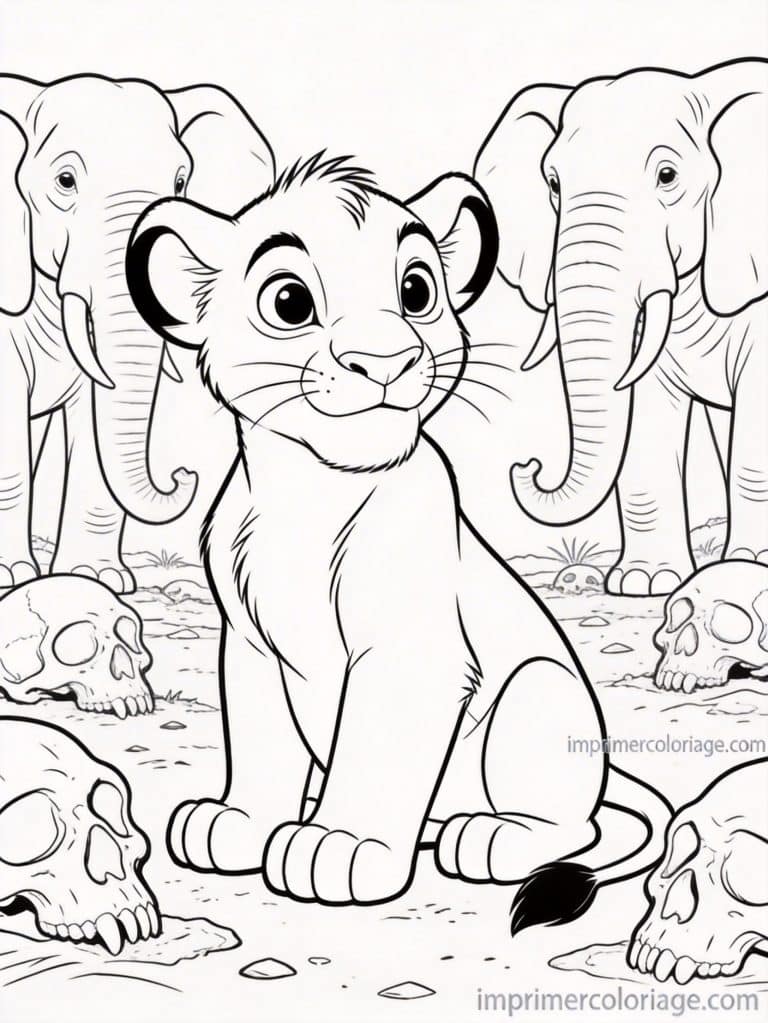 coloriage roi lion simba cimetiere elephants - dessin gratuit &agrave; imprimer