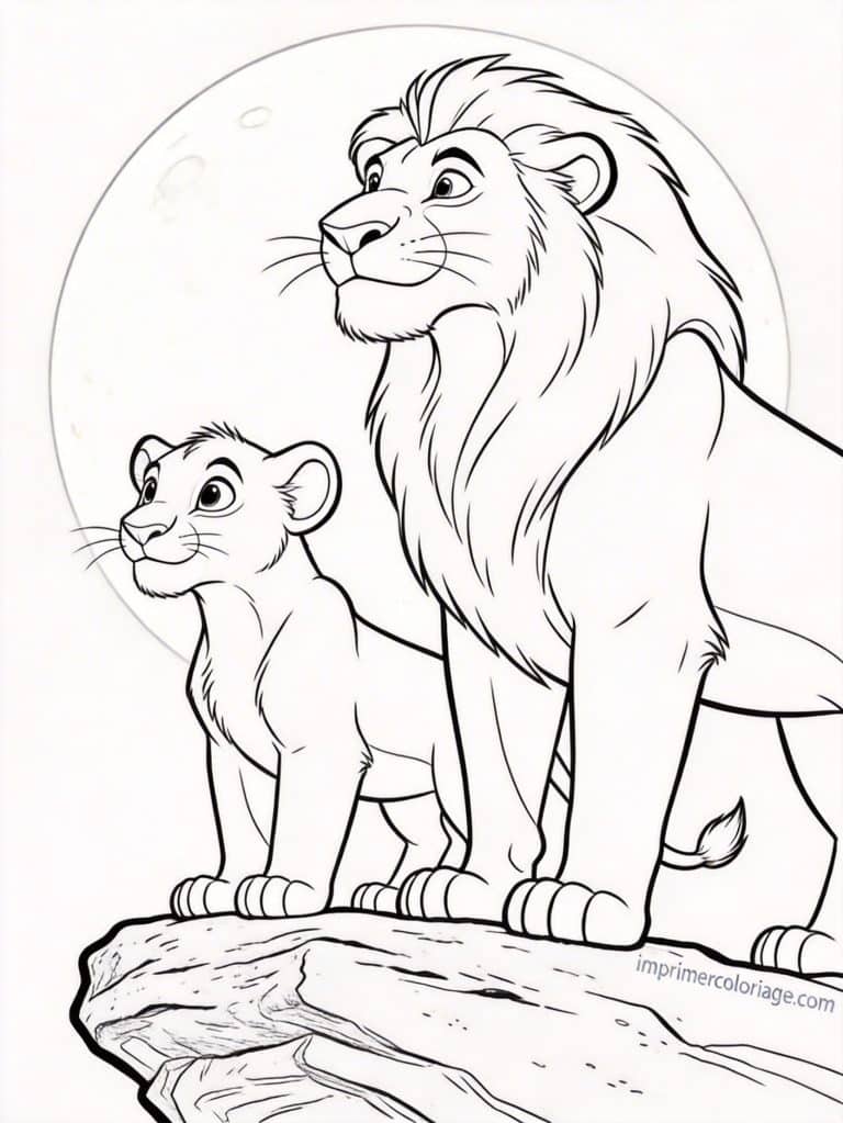 coloriage roi lion simba nala lune - dessin gratuit &agrave; imprimer