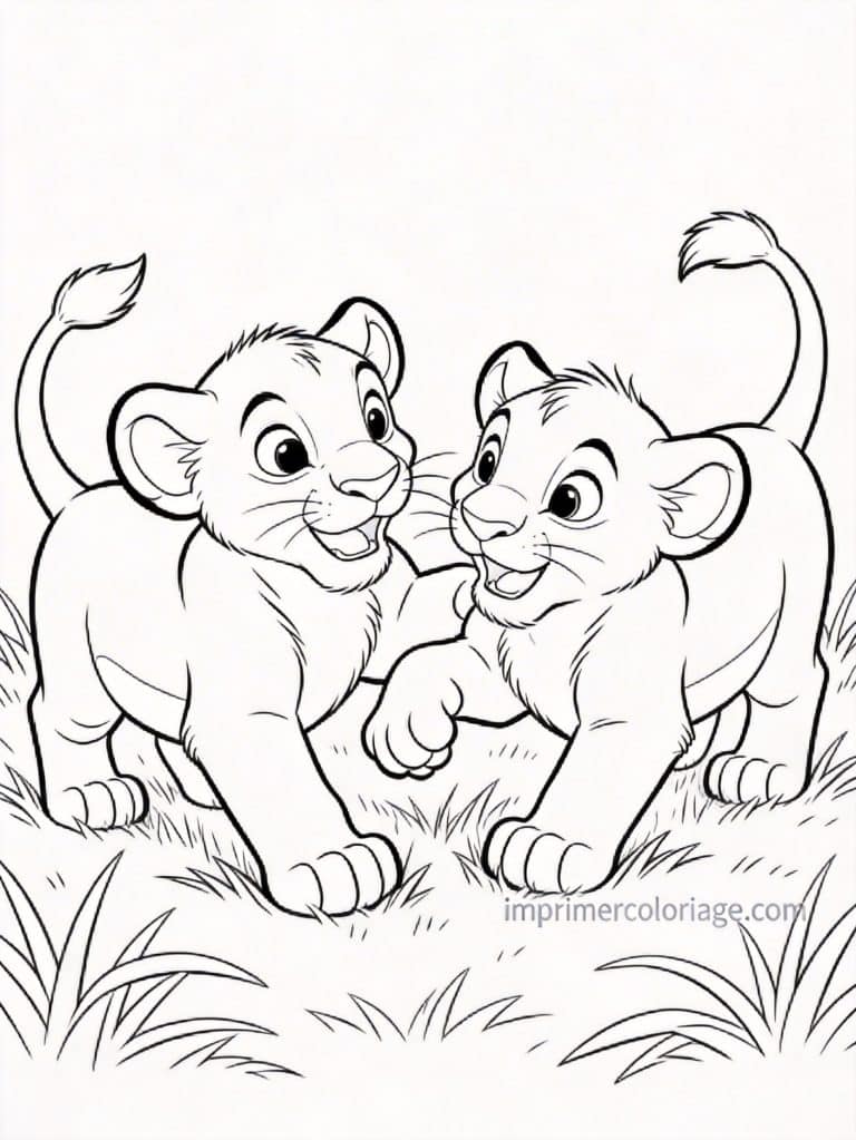 coloriage roi lion simba nala petits - dessin gratuit &agrave; imprimer