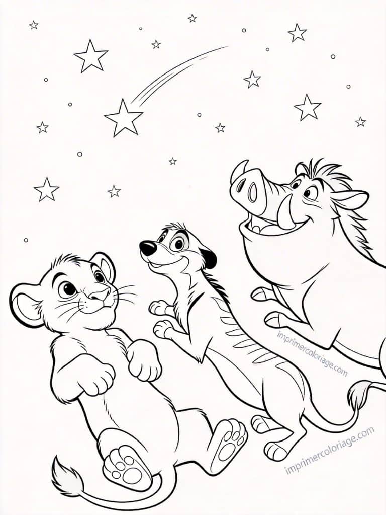 coloriage roi lion simba timon pumbaa etoiles - dessin gratuit &agrave; imprimer