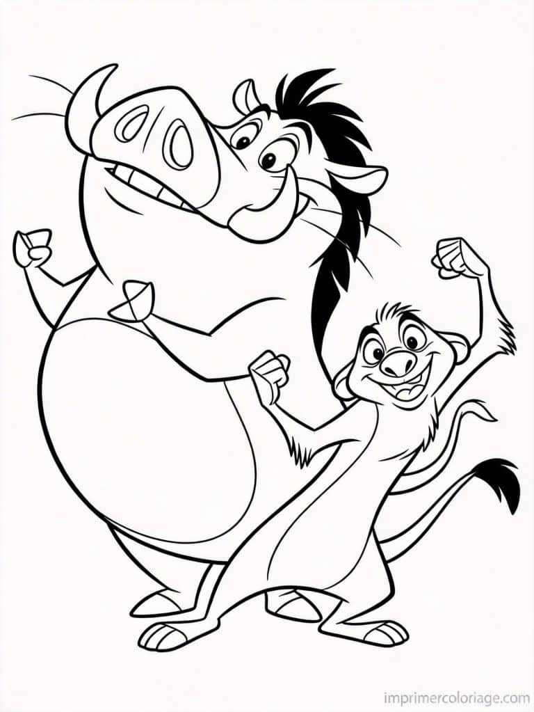 coloriage roi lion timon pumbaa danse - dessin gratuit &agrave; imprimer