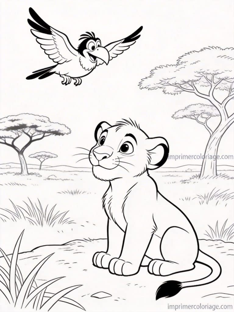 coloriage roi lion zazu simba savane - dessin gratuit &agrave; imprimer