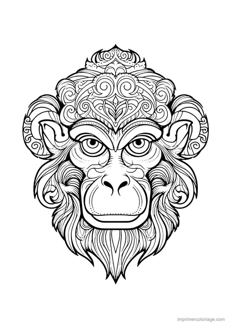 coloriage singe mandala 02 - dessin gratuit &agrave; imprimer