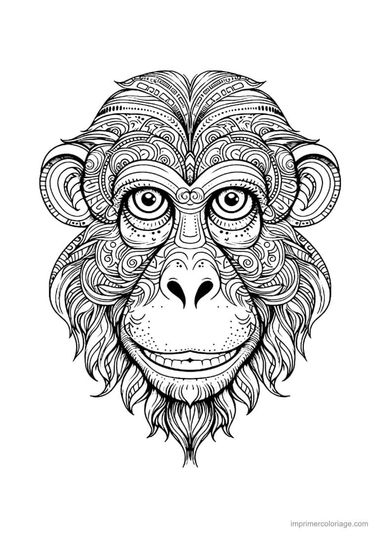 coloriage singe mandala 03 - dessin gratuit &agrave; imprimer