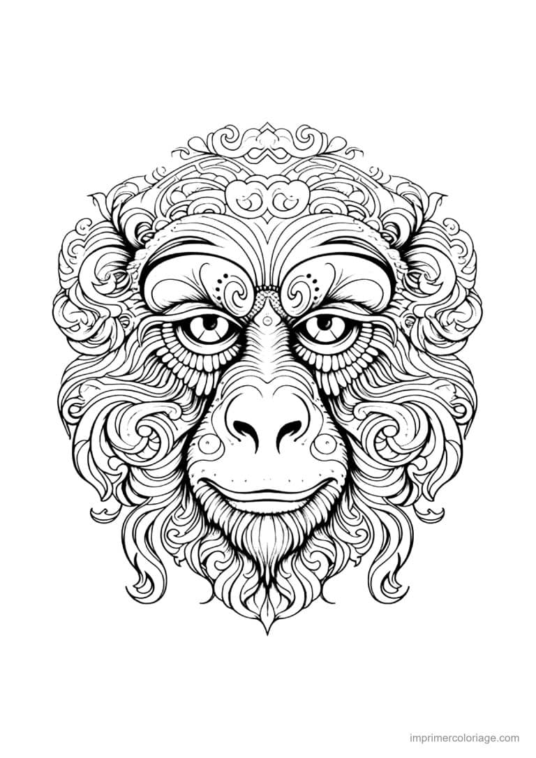 coloriage singe mandala 04 - dessin gratuit &agrave; imprimer