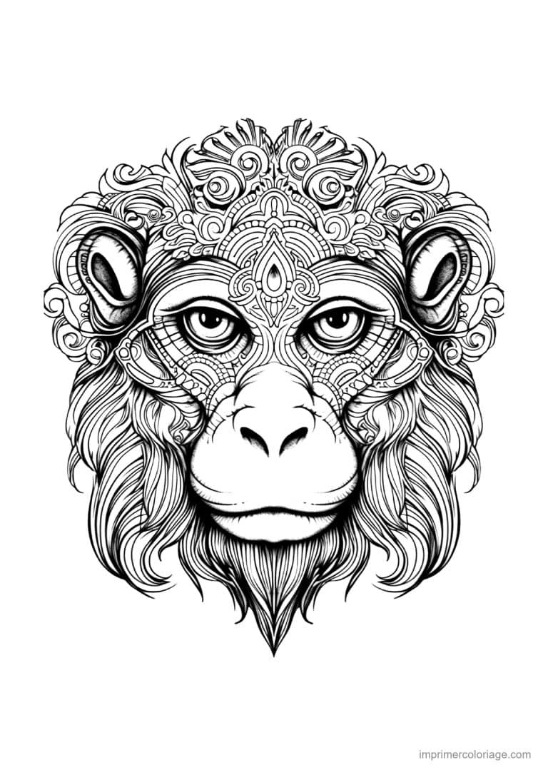 coloriage singe mandala 05 - dessin gratuit &agrave; imprimer