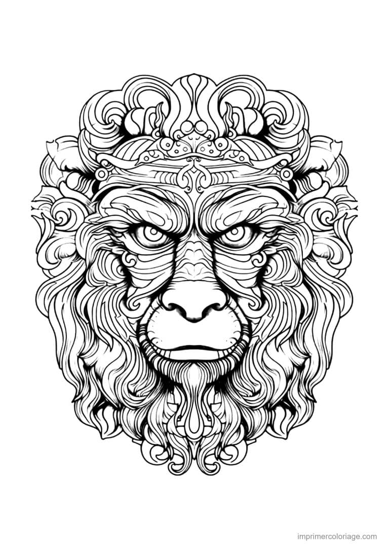 coloriage singe mandala 08 - dessin gratuit &agrave; imprimer
