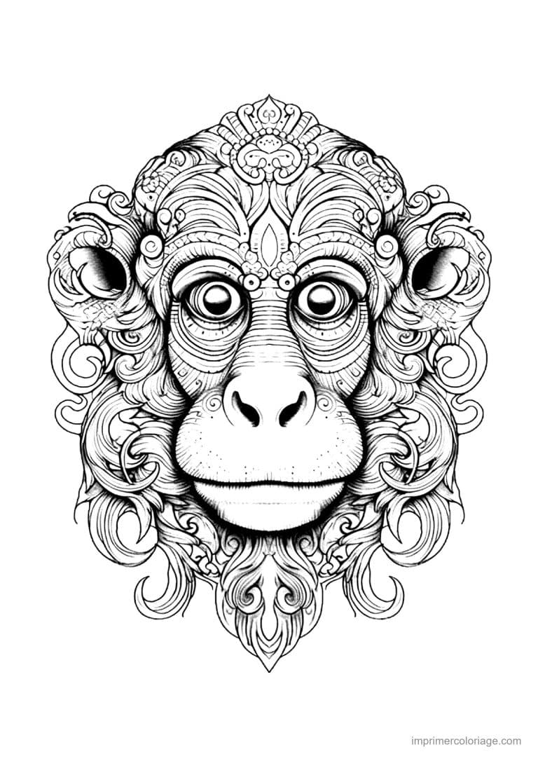 coloriage singe mandala 09 - dessin gratuit &agrave; imprimer