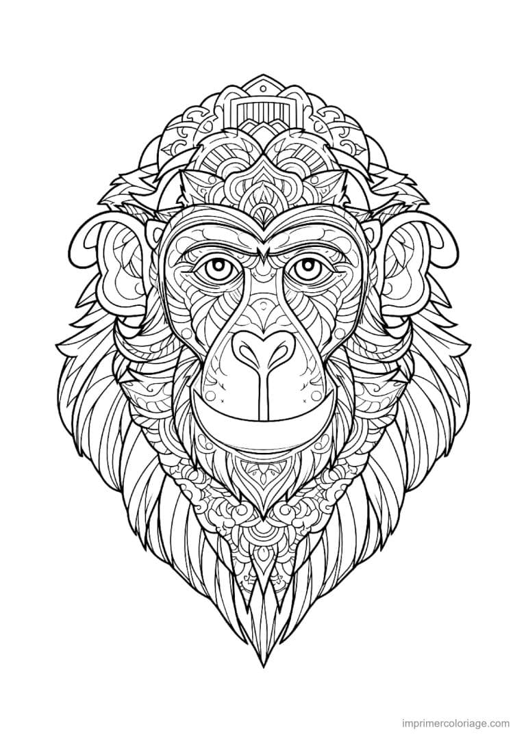 coloriage singe mandala 10 - dessin gratuit &agrave; imprimer