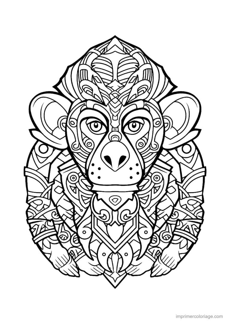 coloriage singe mandala 15 - dessin gratuit &agrave; imprimer