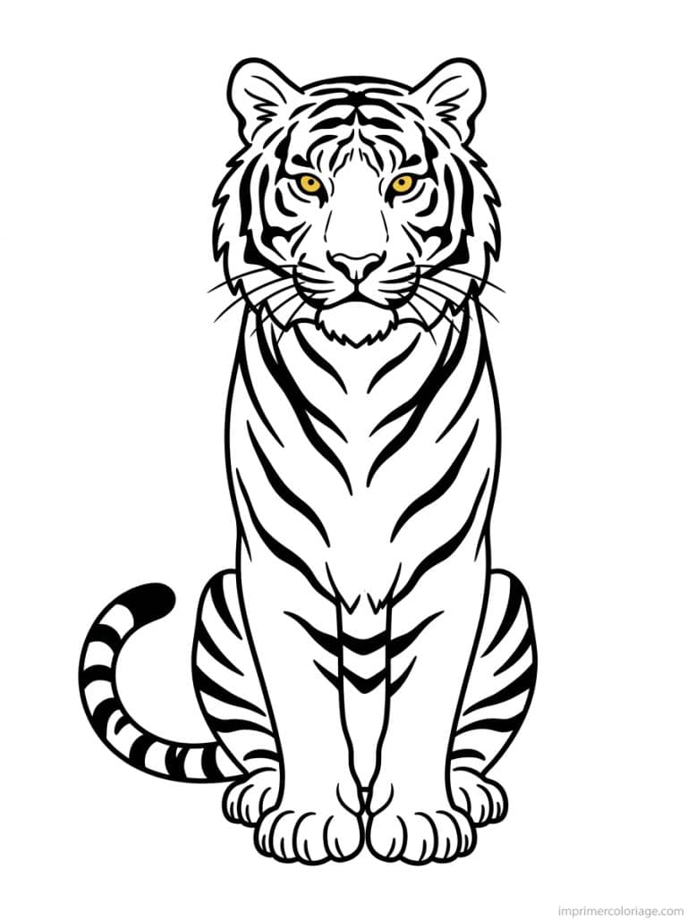 coloriage tigre assis rayures - dessin gratuit &agrave; imprimer