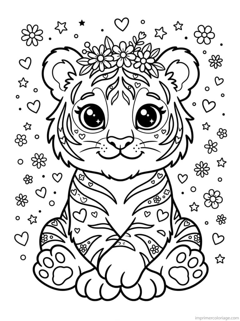 coloriage tigre cute bebe couronne - dessin gratuit &agrave; imprimer