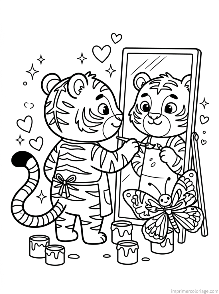 coloriage tigre cute peint rayures - dessin gratuit &agrave; imprimer