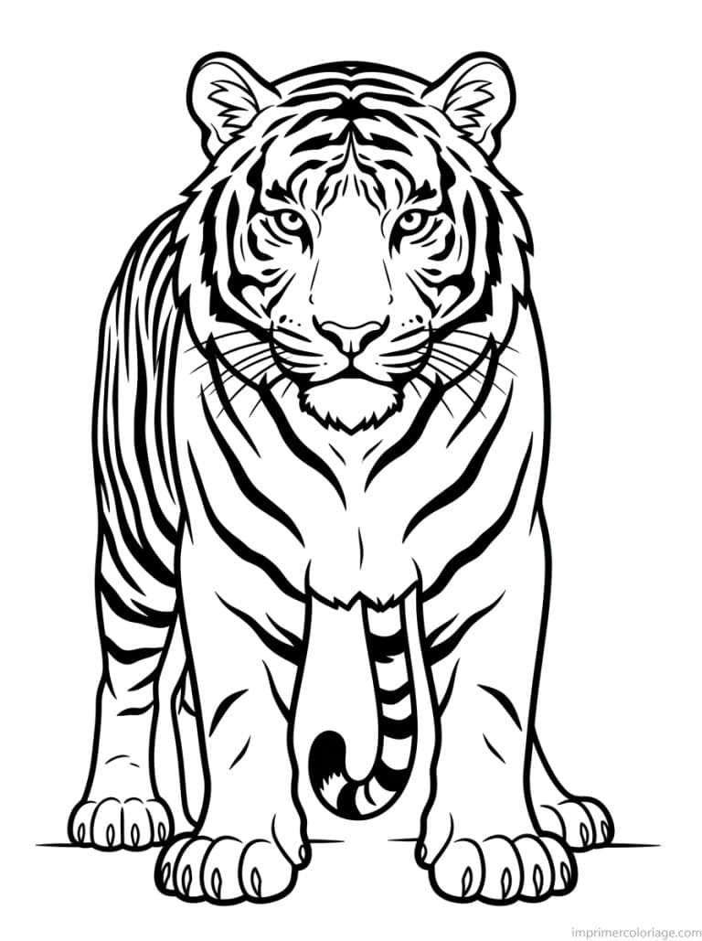 coloriage tigre face pattes - dessin gratuit &agrave; imprimer