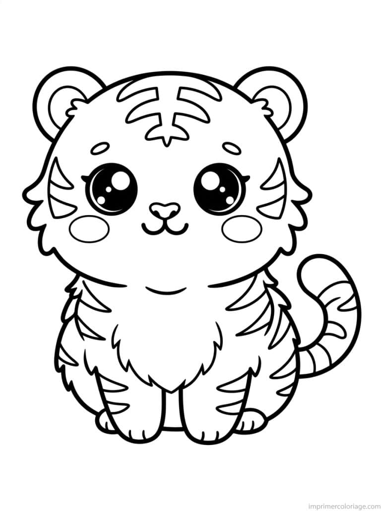 coloriage tigre kawaii rayures rondes - dessin gratuit &agrave; imprimer