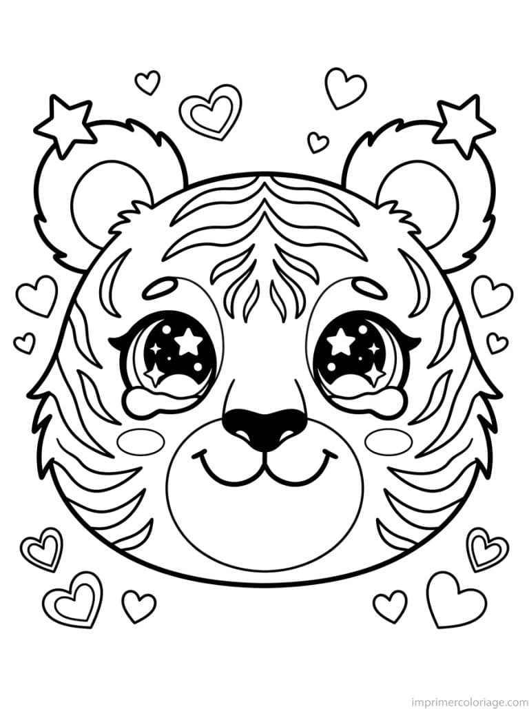 coloriage tigre kawaii visage - dessin gratuit &agrave; imprimer