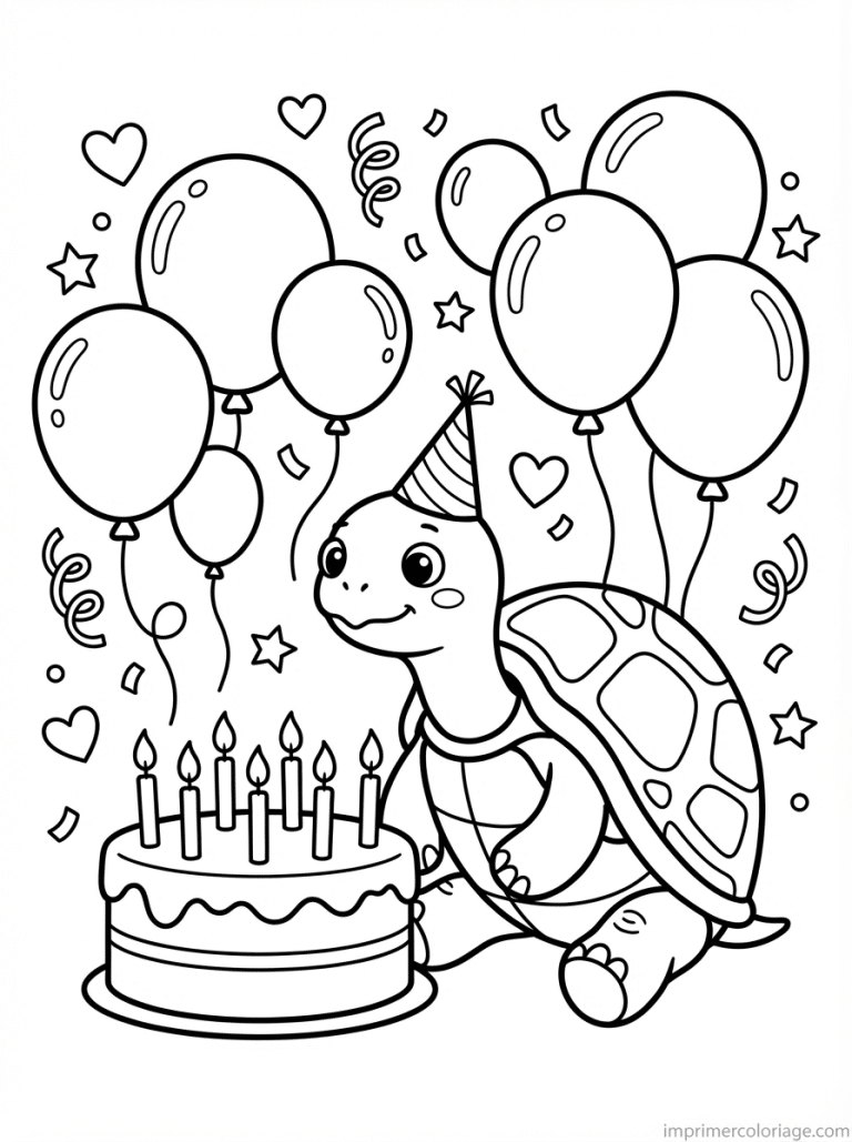 coloriage tortue anniversaire gateau - dessin gratuit &agrave; imprimer