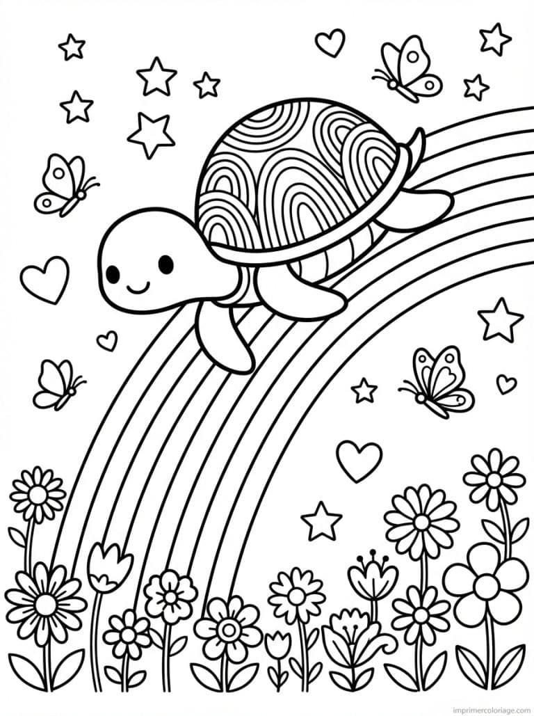 coloriage tortue arc en ciel fleurs - dessin gratuit &agrave; imprimer