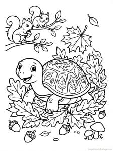 coloriage tortue automne feuilles - dessin gratuit à imprimer