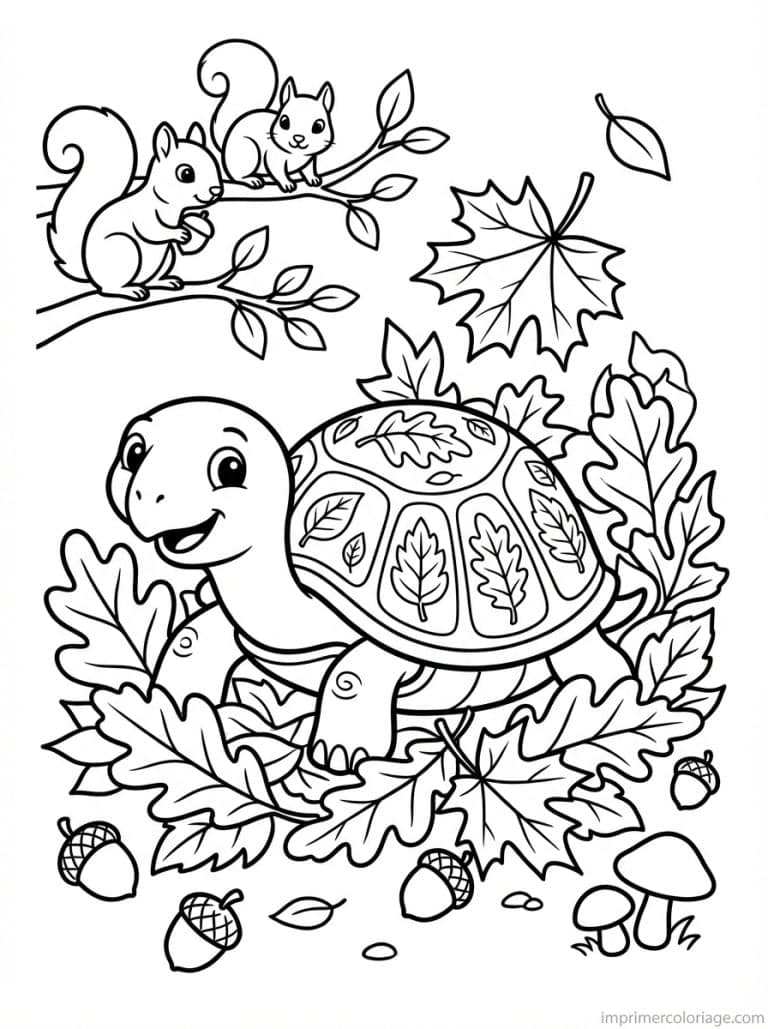 coloriage tortue automne feuilles - dessin gratuit &agrave; imprimer