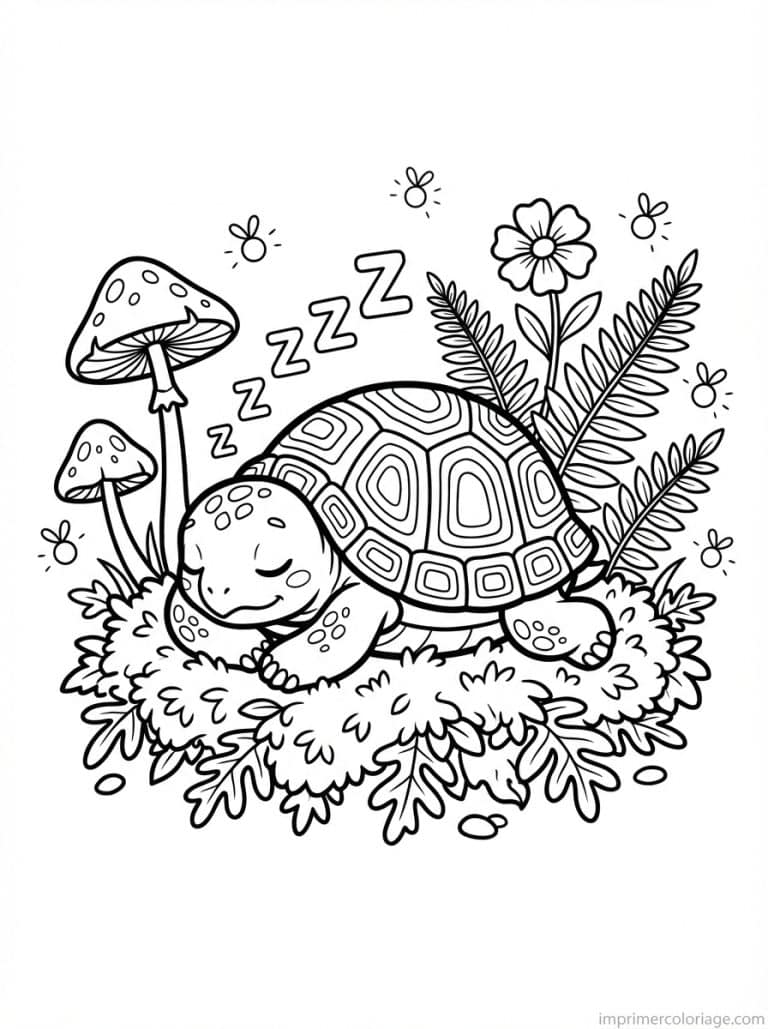 coloriage tortue dort foret lucioles - dessin gratuit &agrave; imprimer