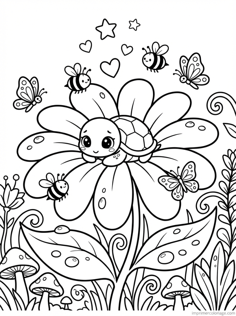 coloriage tortue fleur cachee - dessin gratuit &agrave; imprimer