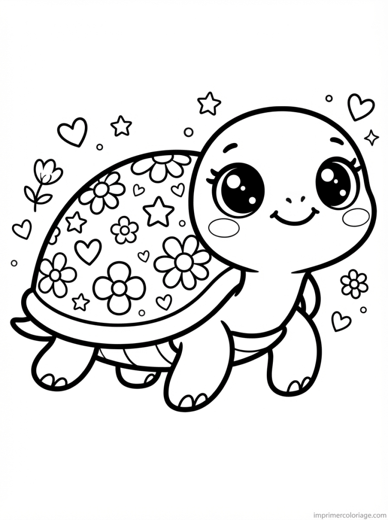 coloriage tortue kawaii etoiles - dessin gratuit &agrave; imprimer