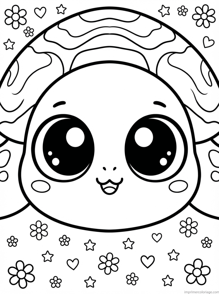 coloriage tortue kawaii visage - dessin gratuit &agrave; imprimer