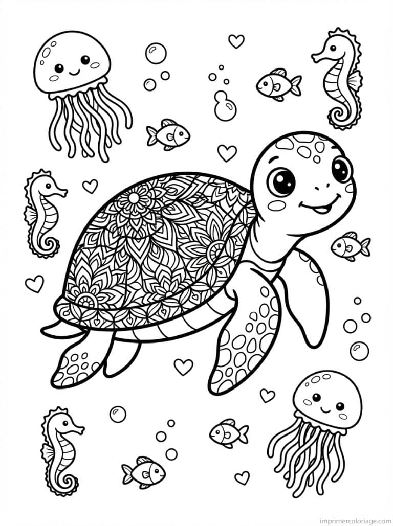 coloriage tortue mer mandala meduses - dessin gratuit &agrave; imprimer