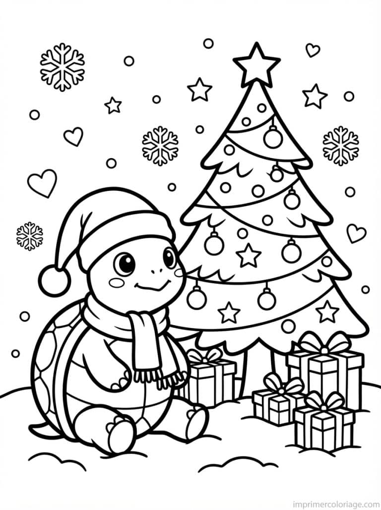 coloriage tortue noel neige - dessin gratuit &agrave; imprimer