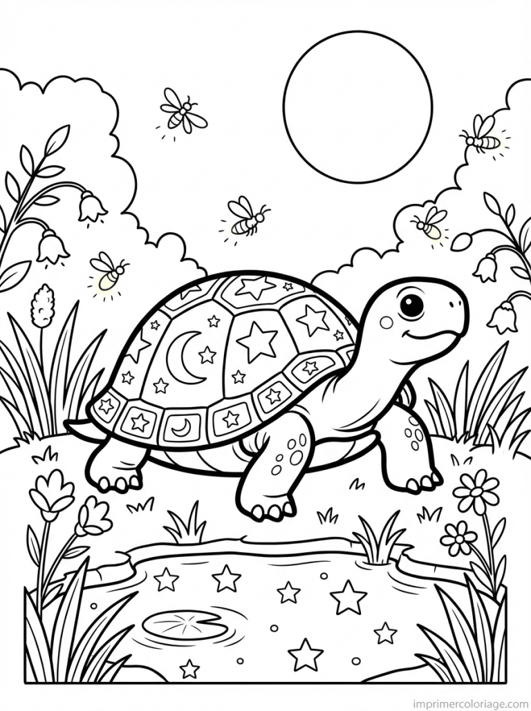 coloriage tortue nuit lune etoiles - dessin gratuit &agrave; imprimer