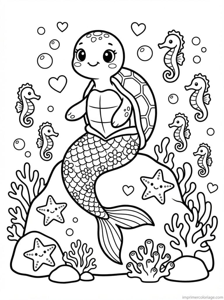 coloriage tortue sirene ocean - dessin gratuit &agrave; imprimer