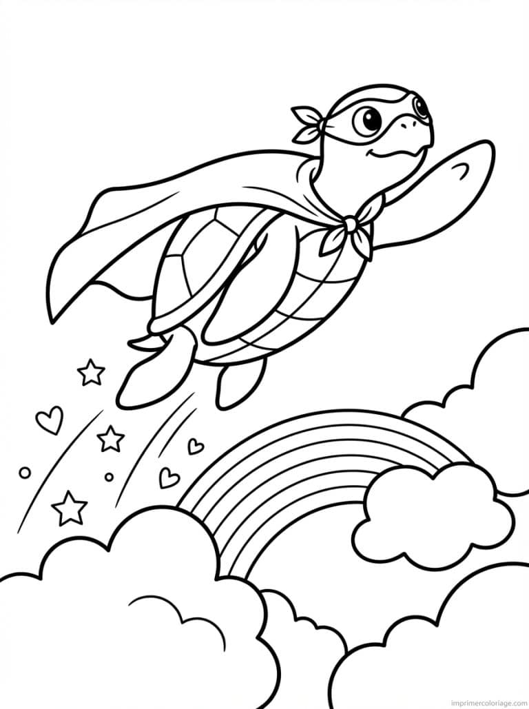 coloriage tortue super hero nuages - dessin gratuit &agrave; imprimer