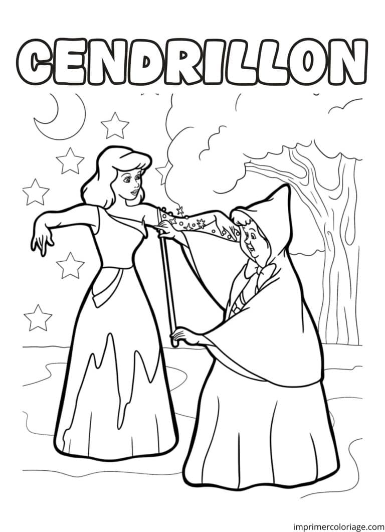 marraine la f&eacute;e avec cendrillon - dessin gratuit &agrave; imprimer
